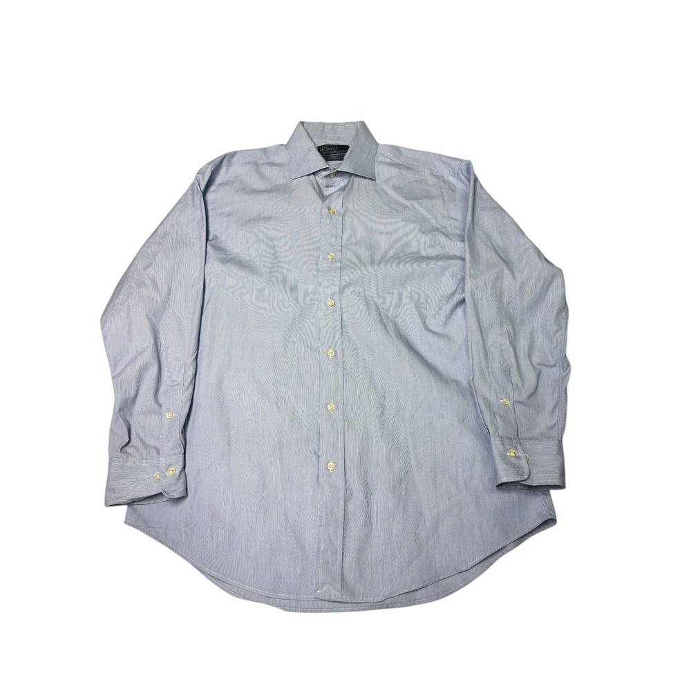 Vtg Polo Ralph Lauren Regent Custom Fit‎ Blue Stripe Dress Shirt Men 16.5 32/33